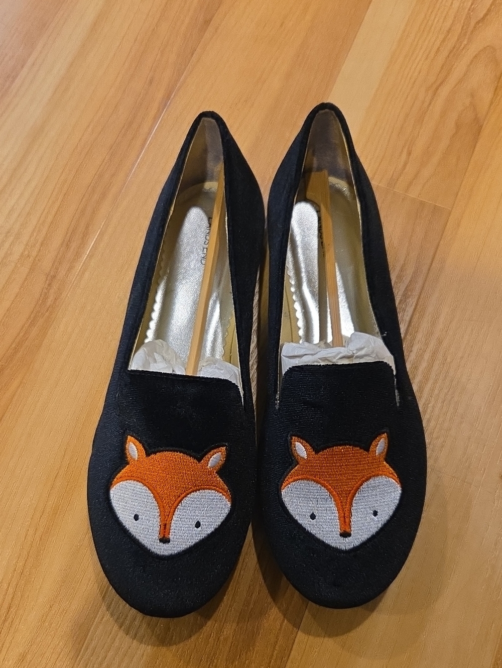 Black Fox Embroidered Slip-On Flats